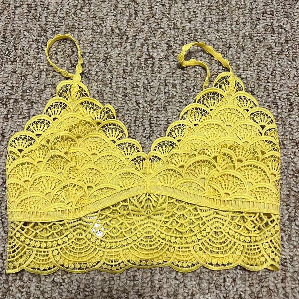 yellow free people lace bralette top size xs